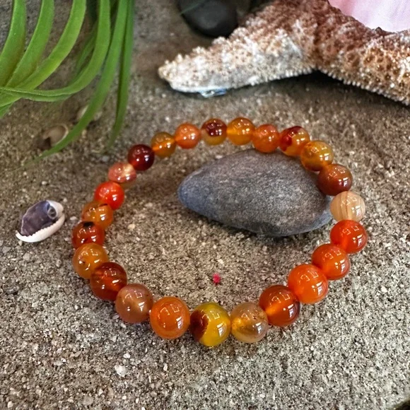 Carnelian Agate 8mm Bead Bracelet – Natural Gemstone from Brazil - Picture 2 of 3